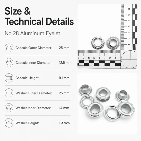 Kuşgözü Alüminyum 12,5 mm İç Çaplı - No 28, çadır, branda, çanta ve tekstil uygulamaları için ideal çözüm