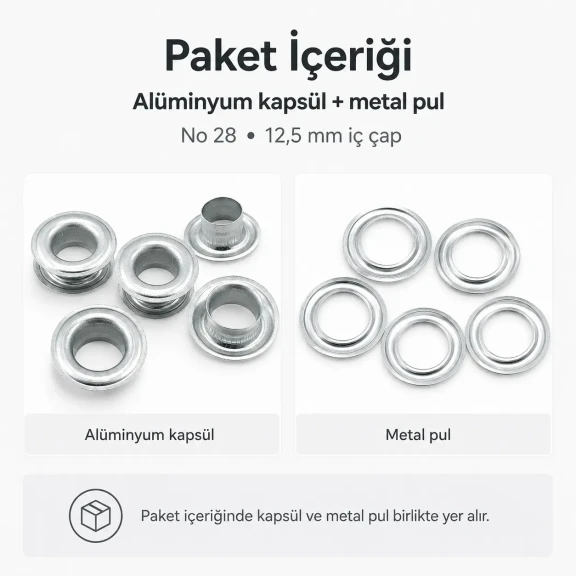 Kuşgözü Alüminyum 12,5 mm İç Çaplı - No 28, çadır, branda, çanta ve tekstil uygulamaları için ideal çözüm
