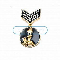 Medal Brooch - Madam Zi - Black Enamel Brooch BRS0005