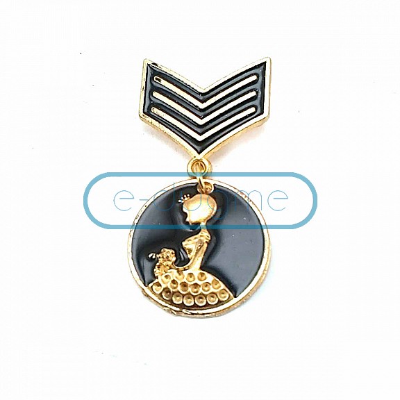 Medal Brooch - Madam Zi - Black Enamel Brooch BRS0005