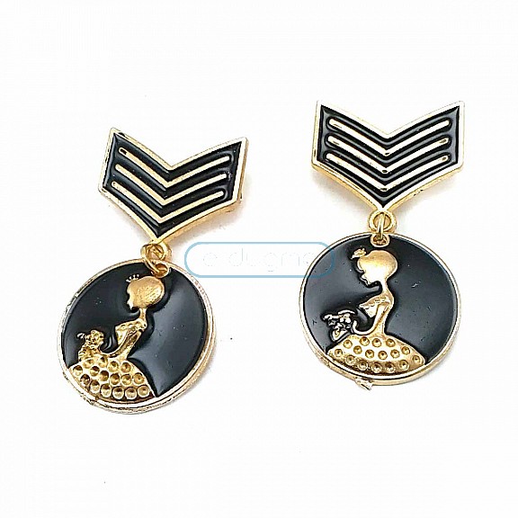 Medal Brooch - Madam Zi - Black Enamel Brooch BRS0005