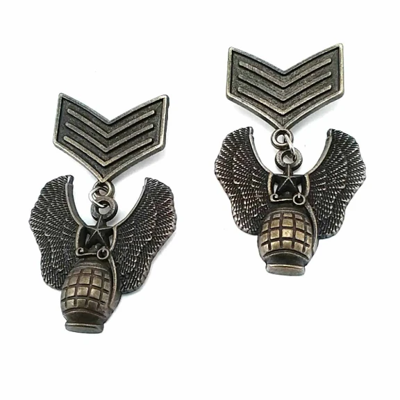 Madalya Broş - Askeri Armalı Antik Sarı Broş BRS0007