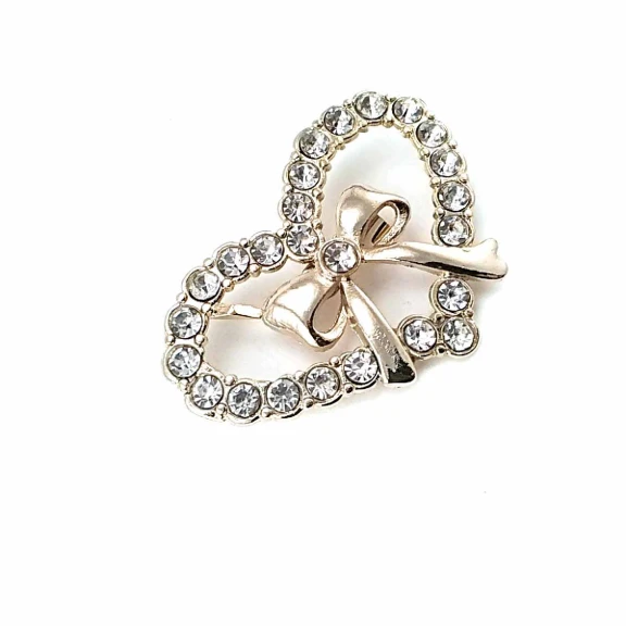 Taşlı Şık Altın Renk Kalp Şekil Metal Broş BRS0011