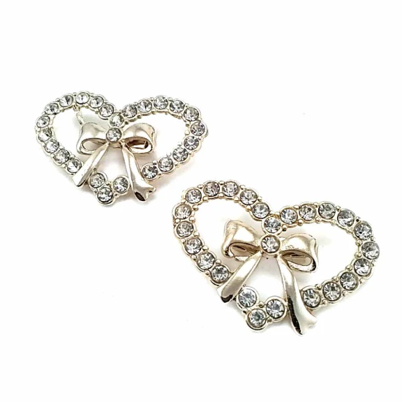 Taşlı Şık Altın Renk Kalp Şekil Metal Broş BRS0011