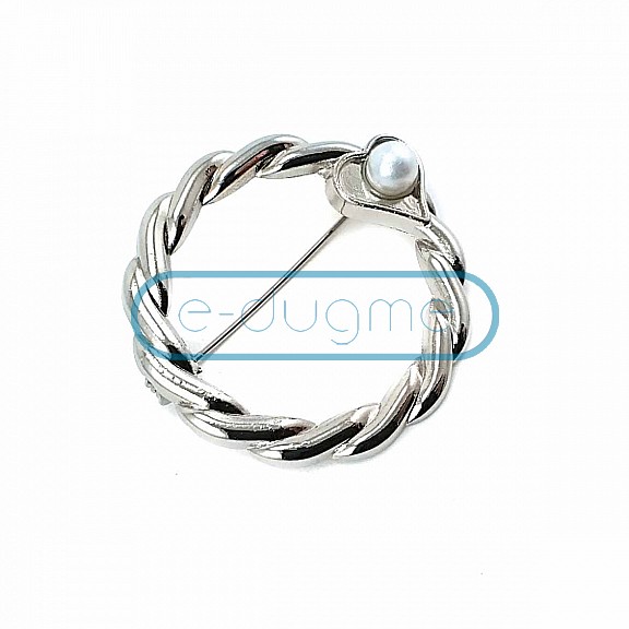 Pearl Stone Ring Shape Silver Color Brooch BRS0015