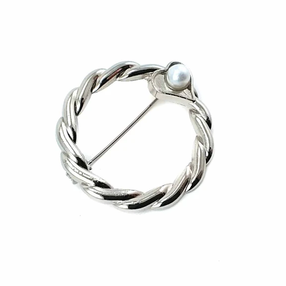 İnci Taşlı Halka Şekil Gümüş Renk Broş BRS0015