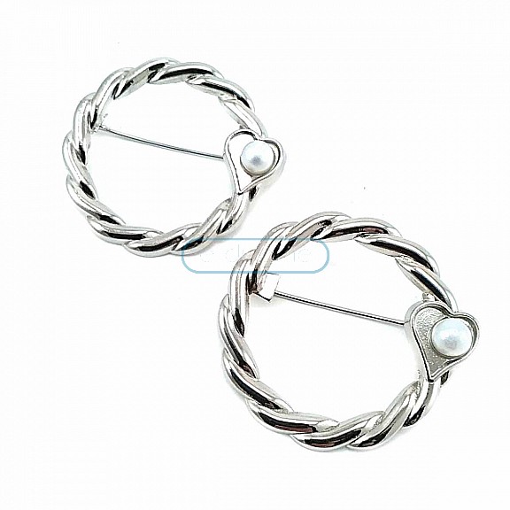 Pearl Stone Ring Shape Silver Color Brooch BRS0015