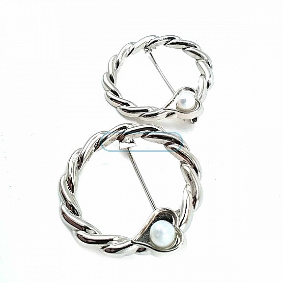 Pearl Stone Ring Shape Silver Color Brooch BRS0015