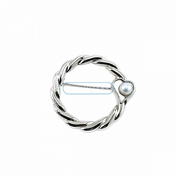 Pearl Stone Ring Shape Silver Color Brooch BRS0015