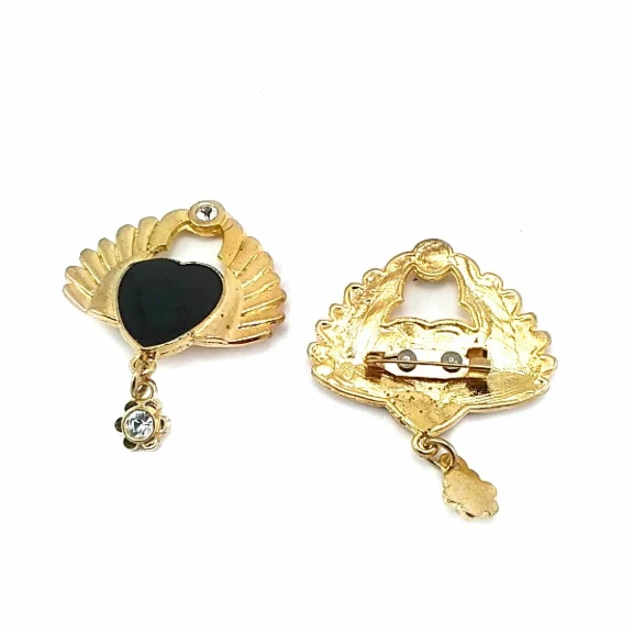 Siyah Taşlı Altın Renk Şık Broş BRS0016