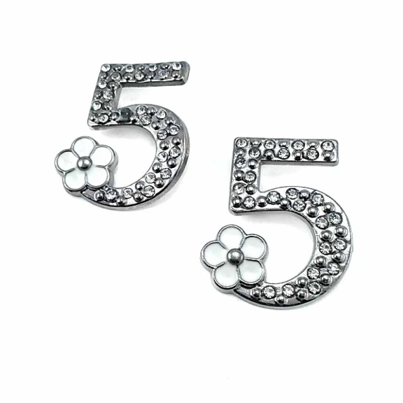 5 Numara Taşlı ve Şık Gümüş Renk Broş BRS0018