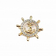 Rudder Shape, Gold Color Metal Brooch With Anchor Logo BRS0019