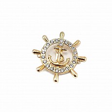 Rudder Shape, Gold Color Metal Brooch With Anchor Logo BRS0019