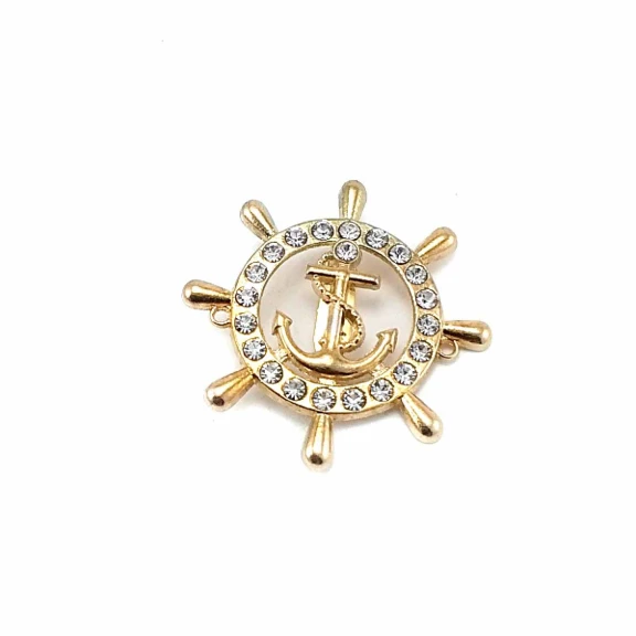 Dümen Şekil, Çapa Logolu Altın Renk Metal Broş BRS0019