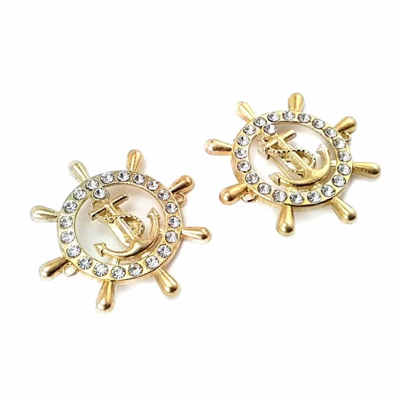 Dümen Şekil, Çapa Logolu Altın Renk Metal Broş BRS0019