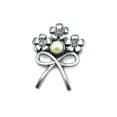 Çiçek Demeti  Fiyonk Tipi Gümüş Renk Broş BRS0020