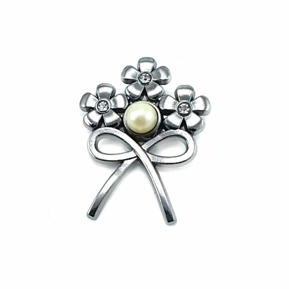 Çiçek Demeti  Fiyonk Tipi Gümüş Renk Broş BRS0020