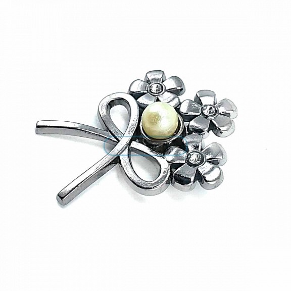 Flower Bunch Bow Type Silver Color Brooch BRS0020