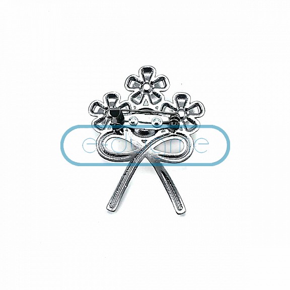 Flower Bunch Bow Type Silver Color Brooch BRS0020
