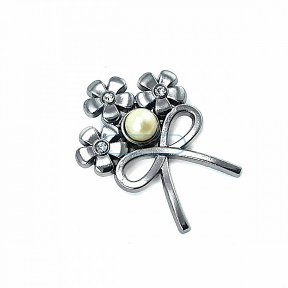 Flower Bunch Bow Type Silver Color Brooch BRS0020