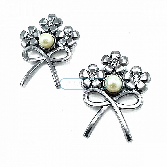 Flower Bunch Bow Type Silver Color Brooch BRS0020