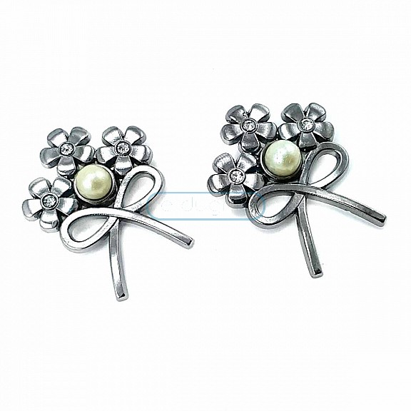 Flower Bunch Bow Type Silver Color Brooch BRS0020