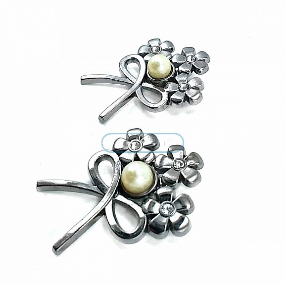 Flower Bunch Bow Type Silver Color Brooch BRS0020