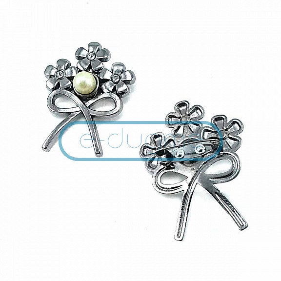 Flower Bunch Bow Type Silver Color Brooch BRS0020