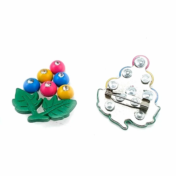 Taşlı Boncuk Sepeti Metal Renkli Broş BRS0022