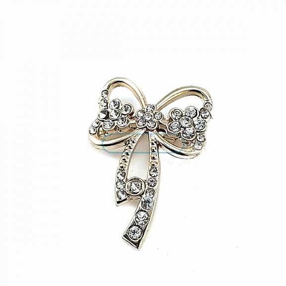 Bow Type Stone and Gold Color Brooch BRS0026