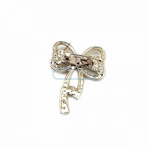 Bow Type Stone and Gold Color Brooch BRS0026