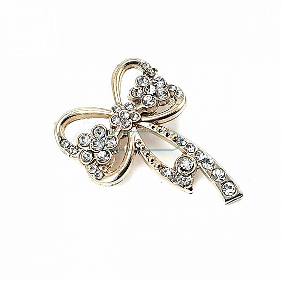 Bow Type Stone and Gold Color Brooch BRS0026