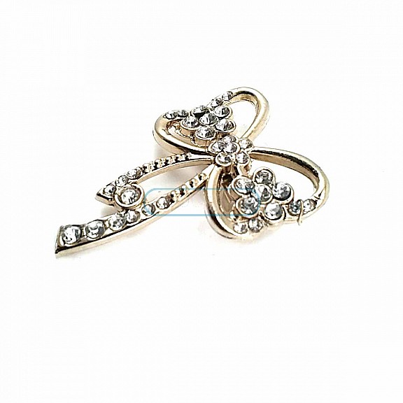 Bow Type Stone and Gold Color Brooch BRS0026