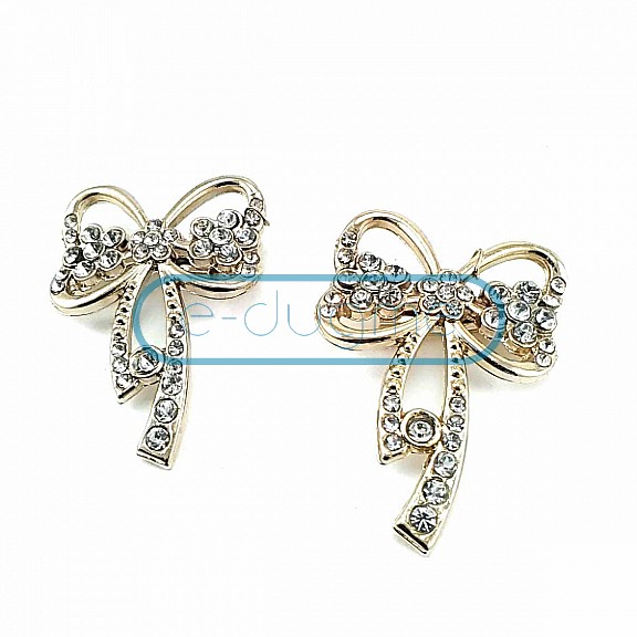 Bow Type Stone and Gold Color Brooch BRS0026
