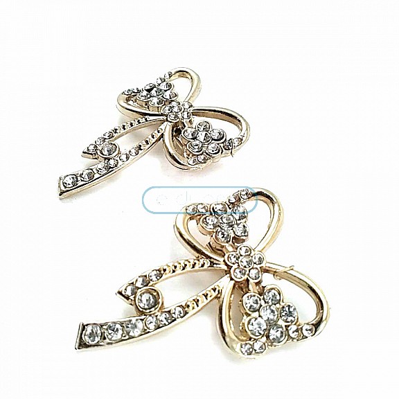 Bow Type Stone and Gold Color Brooch BRS0026