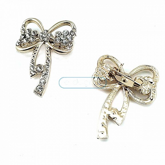 Bow Type Stone and Gold Color Brooch BRS0026