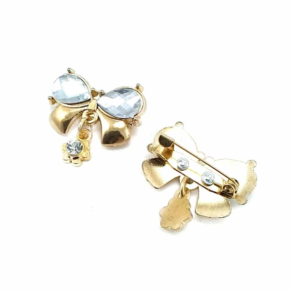 Çift Taşlı Şık Altın Renk Metal Broş BRS0027