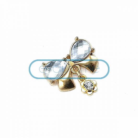 Double Stone Stylish Gold Color Metal Brooch BRS0027