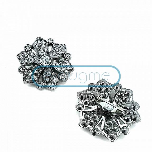 Motif Patterned and Stone Silver Metal Brooch BRS0028