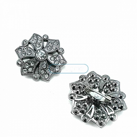 Motif Patterned and Stone Silver Metal Brooch BRS0028