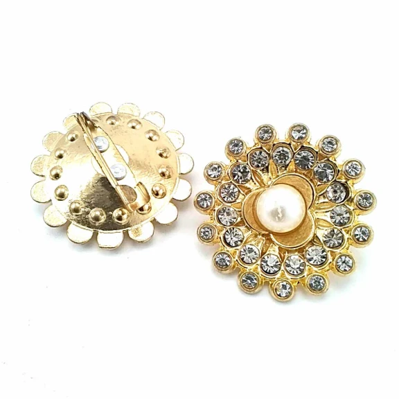 Taşlı ve İncili Estetik Altın Renk Metal Broş BRS0032