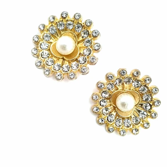 Taşlı ve İncili Estetik Altın Renk Metal Broş BRS0032