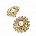 Aesthetic Gold Color Metal Brooch with Stone and Pearls BRS0032