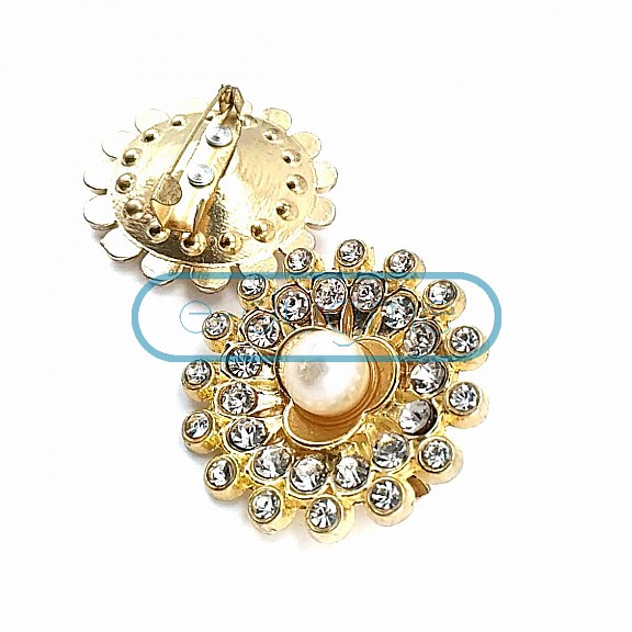 Aesthetic Gold Color Metal Brooch with Stone and Pearls BRS0032