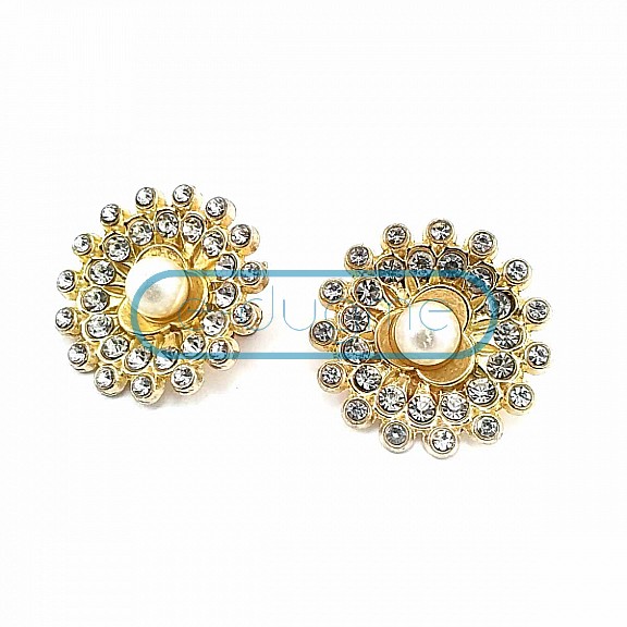 Aesthetic Gold Color Metal Brooch with Stone and Pearls BRS0032