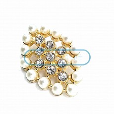 Stone and Pearl Gold Color Metal Brooch BRS0034