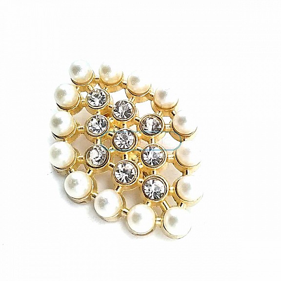 Stone and Pearl Gold Color Metal Brooch BRS0034