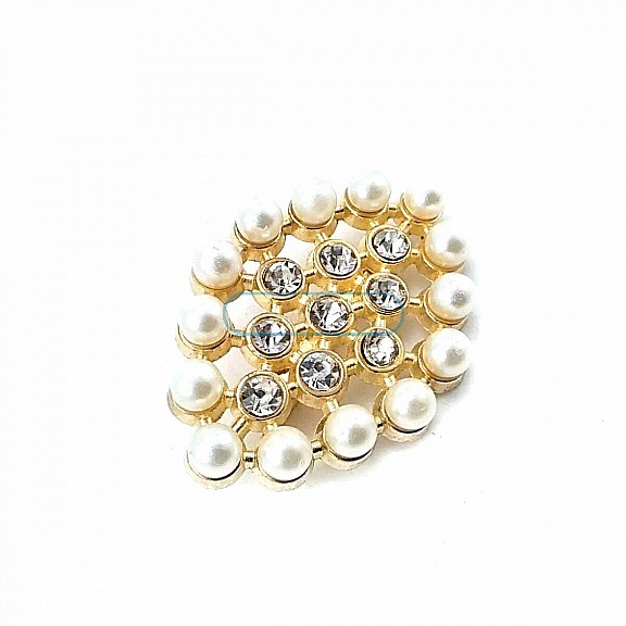 Stone and Pearl Gold Color Metal Brooch BRS0034