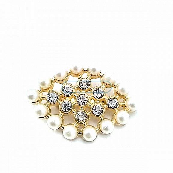 Stone and Pearl Gold Color Metal Brooch BRS0034