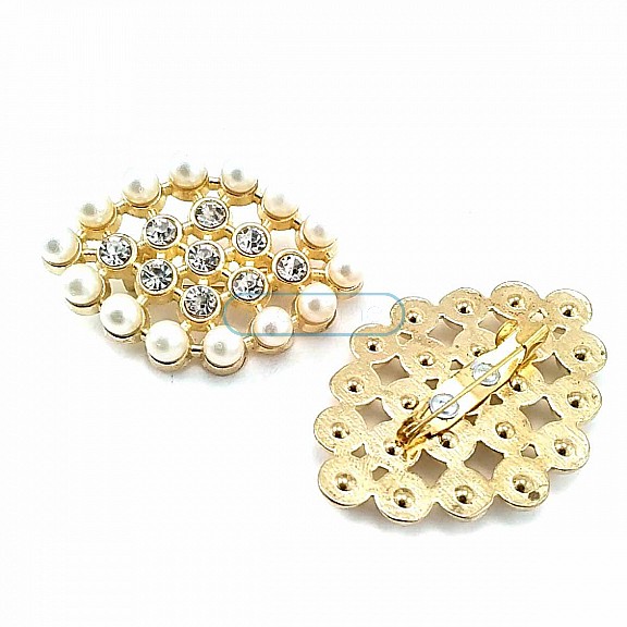 Stone and Pearl Gold Color Metal Brooch BRS0034